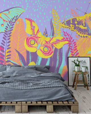 Dancing Hippie Butterflies Purple Bohemian Wallpaper