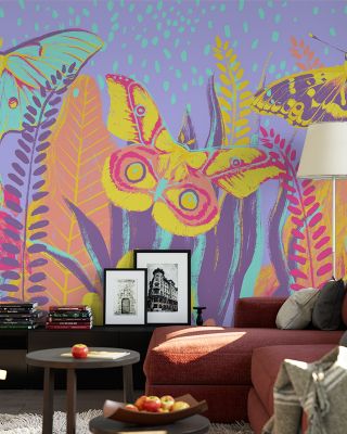 Dancing Hippie Butterflies Purple Bohemian Wallpaper