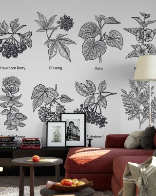 Map of Berries Botanical Art Wallpaper
