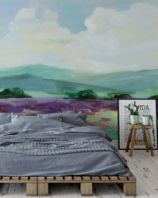 May Lavender Field II Serene Floral Wallpaper