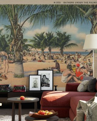Miami Beach Postcard - Screenprint Retro Coastal Wallpaper
