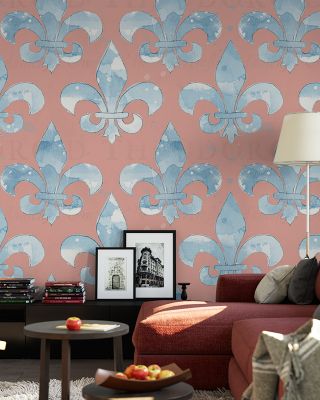 More Fleurs de Lis Red Elegant Patterned Wallpaper