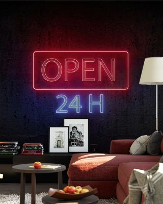 Open 24H Neon Sign-Inspired Wallpaper