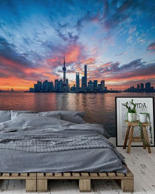 Pudong Sunrise Blue Cityscape Wallpaper