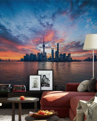Pudong Sunrise Blue Cityscape Wallpaper