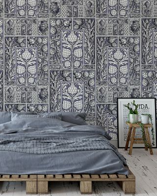 Small Thistle Walls Blue Botanical Wallpaper