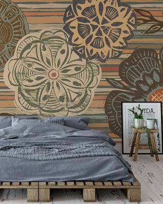 Woodcut Nature II Rustic Woodland Wallpaper