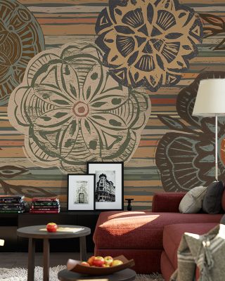 Woodcut Nature II Rustic Woodland Wallpaper