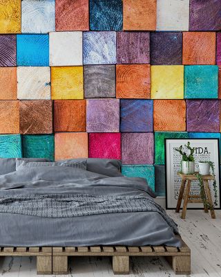 Wooden Blocks Playful Geometric Wallpaper