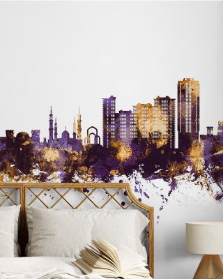 Ajman Skyline Purple & Gold Wallpaper