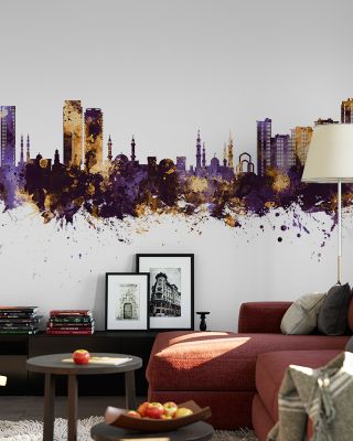 Ajman Skyline Purple & Gold Wallpaper
