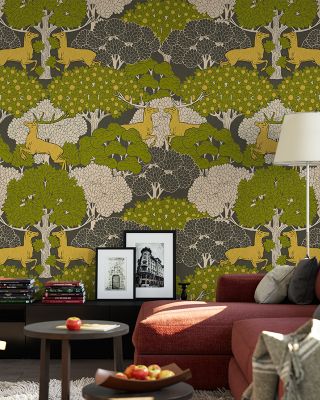Antlers in Green Abstract Wallpaper