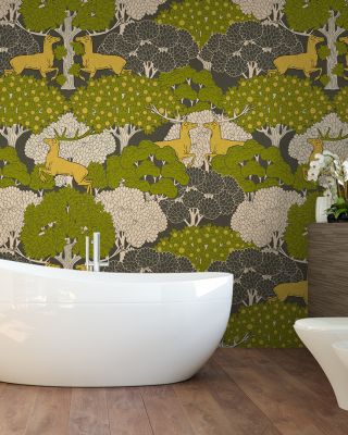 Antlers in Green Abstract Wallpaper