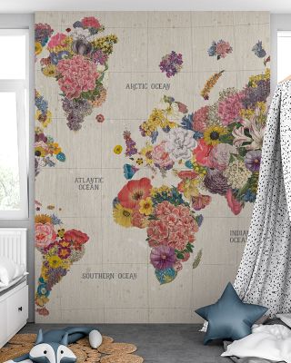 Botanical Floral Map Light Words Wallpaper