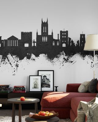 Bury St Edmunds England Skyline Black & White Wallpaper