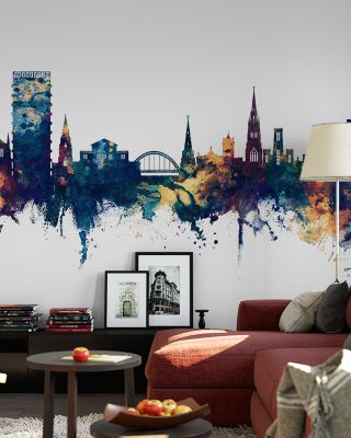 Cheltenham England Skyline Blue & Bronze Wallpaper