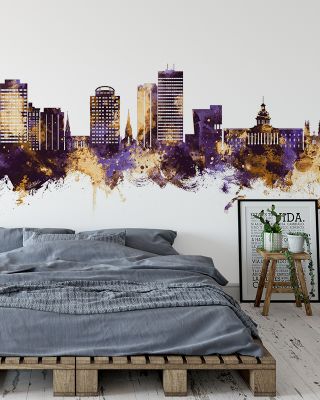 Columbia South Carolina Skyline Purple & Gold Wallpaper