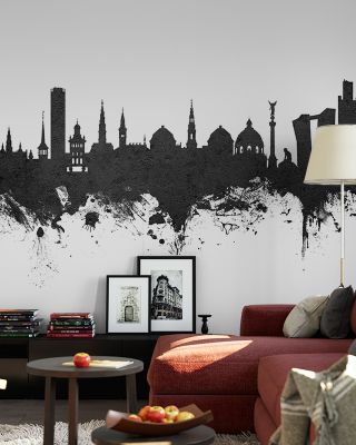 Copenhagen Skyline Black & White Wallpaper