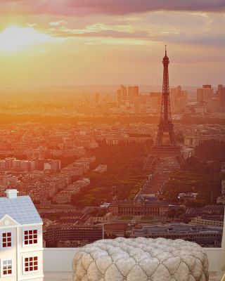 Eiffel Tower in Paris Aerial Sunset Scenic Wallpaper