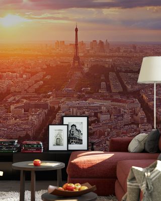 Eiffel Tower in Paris Aerial Sunset Scenic Wallpaper
