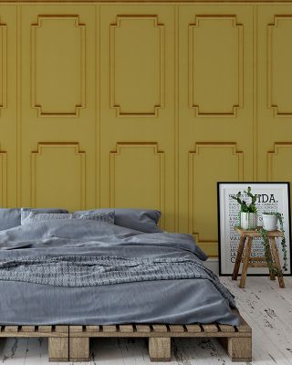Faux Wall Panel Moulding, Sunflower Yellow Wallpaper