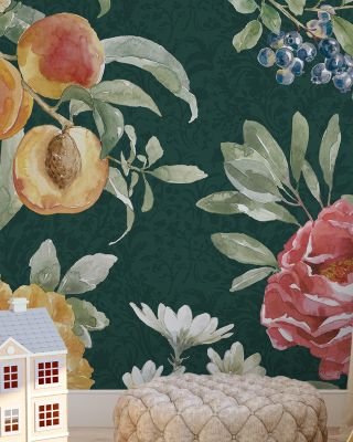 Floral Solitude Green Botanical Wallpaper