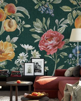 Floral Solitude Green Botanical Wallpaper