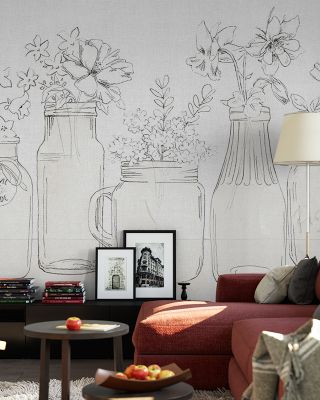 Forget Me Nots Lines Floral Wallpaper