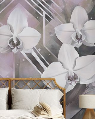 Geometry and Orchids Pink Abstract Wallpaper