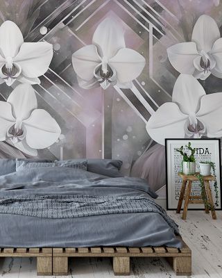 Geometry and Orchids Pink Abstract Wallpaper