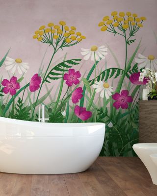 Geranium Meadow, Pink Floral Wallpaper