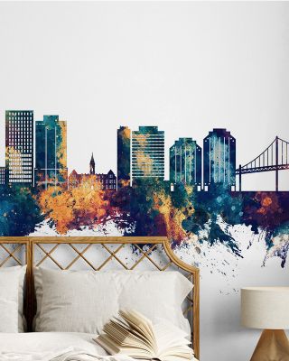 Halifax Canada Skyline Blue & Bronze Wallpaper