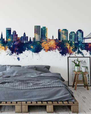Halifax Canada Skyline Blue & Bronze Wallpaper