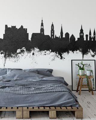 Heidelberg Germany Skyline Black & White Wallpaper