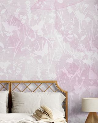 Herbals and Butterflies Double Silhouette Pink Wallpaper