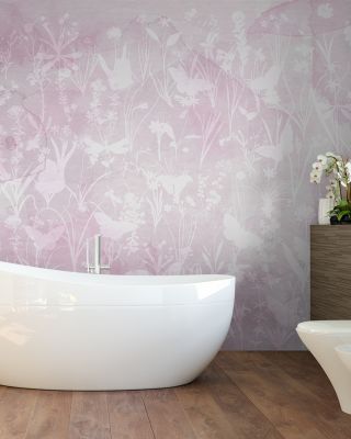 Herbals and Butterflies Double Silhouette Pink Wallpaper