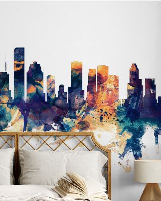 Houston Skyline Blue & Bronze Wallpaper