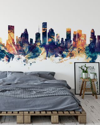 Houston Skyline Blue & Bronze Wallpaper
