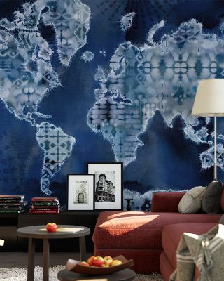 Indigo World Map Abstract Wallpaper