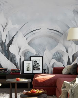 Irises and Feathers Blue Floral Wallpaper