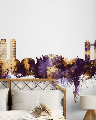 Islamabad Pakistan Skyline Purple & Gold Wallpaper
