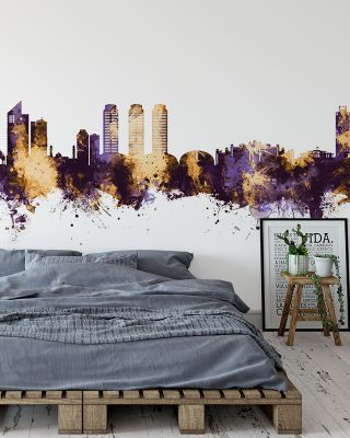 Islamabad Pakistan Skyline Purple & Gold Wallpaper