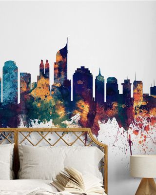 Jakarta Skyline Indonesia Blue & Bronze Wallpaper