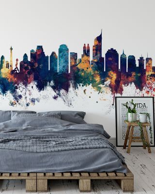 Jakarta Skyline Indonesia Blue & Bronze Wallpaper