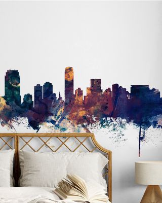 Jersey City New York Skyline Blue & Bronze Wallpaper