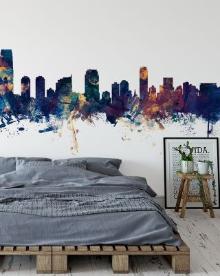Jersey City New York Skyline Blue & Bronze Wallpaper