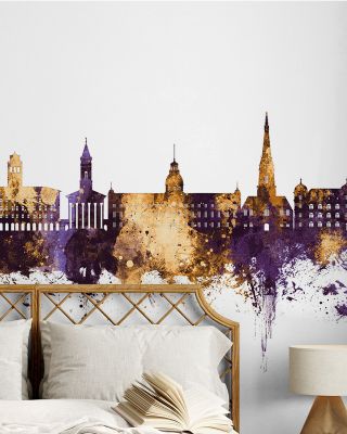 Karlsruhe Germany Skyline Purple & Gold Wallpaper