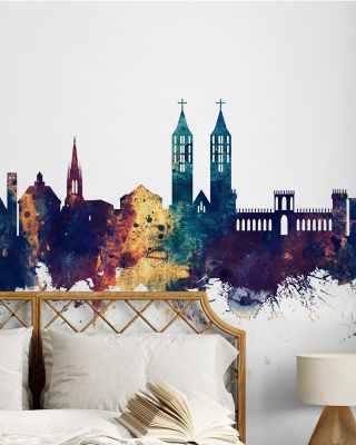 Kassel Germany Skyline Blue & Bronze Wallpaper