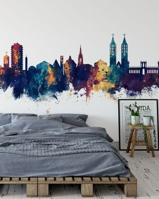 Kassel Germany Skyline Blue & Bronze Wallpaper