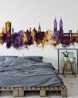 Kassel Germany Skyline Purple & Gold Wallpaper